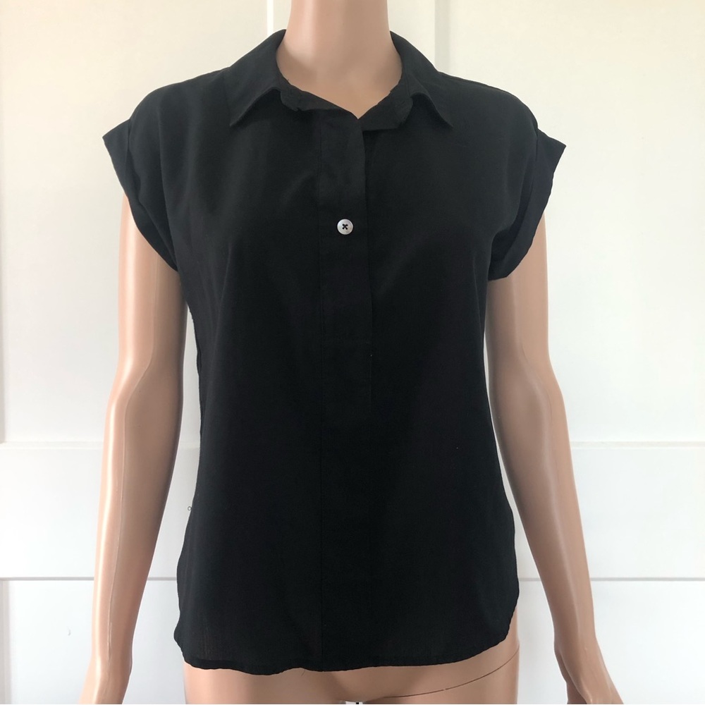 A New Day Black Dolman Sleeves Camp Pullover Mixed Media Shirt Top XS